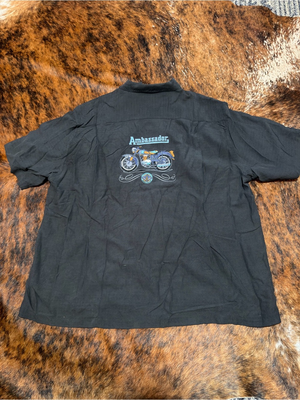 Nat Nast Limited Edition #169 Vintage Motorcycle Button Down Black Silk Shirt XL